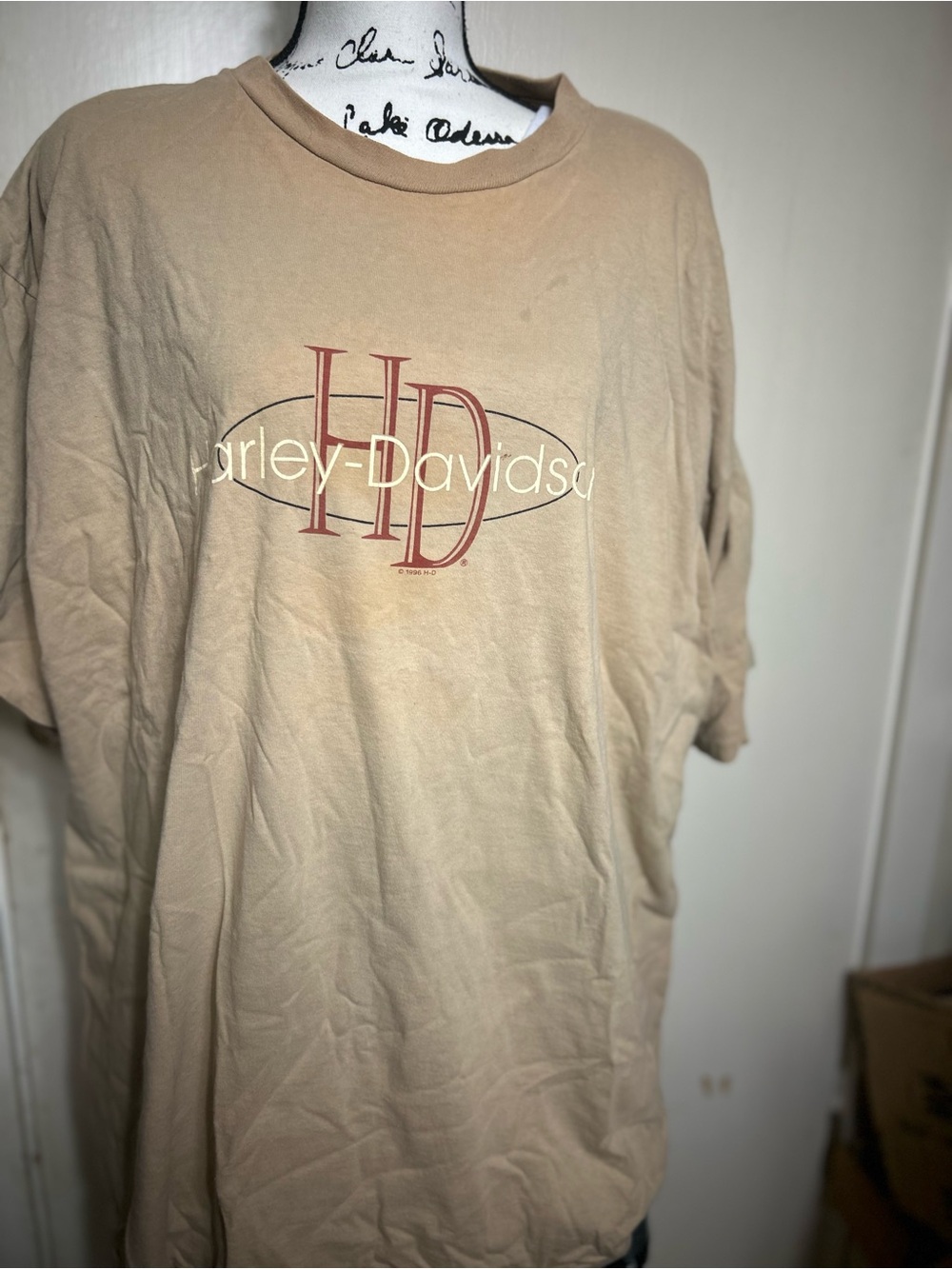 Harley-Davidson Beige Short Sleeve Tee with Red Logo